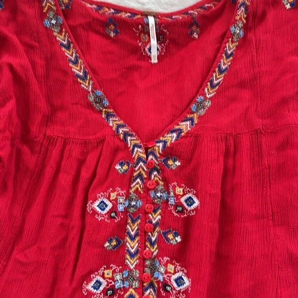 Free People Red Arianna Embroidered Tunic/ Dress size XS - Picture 4 of 10